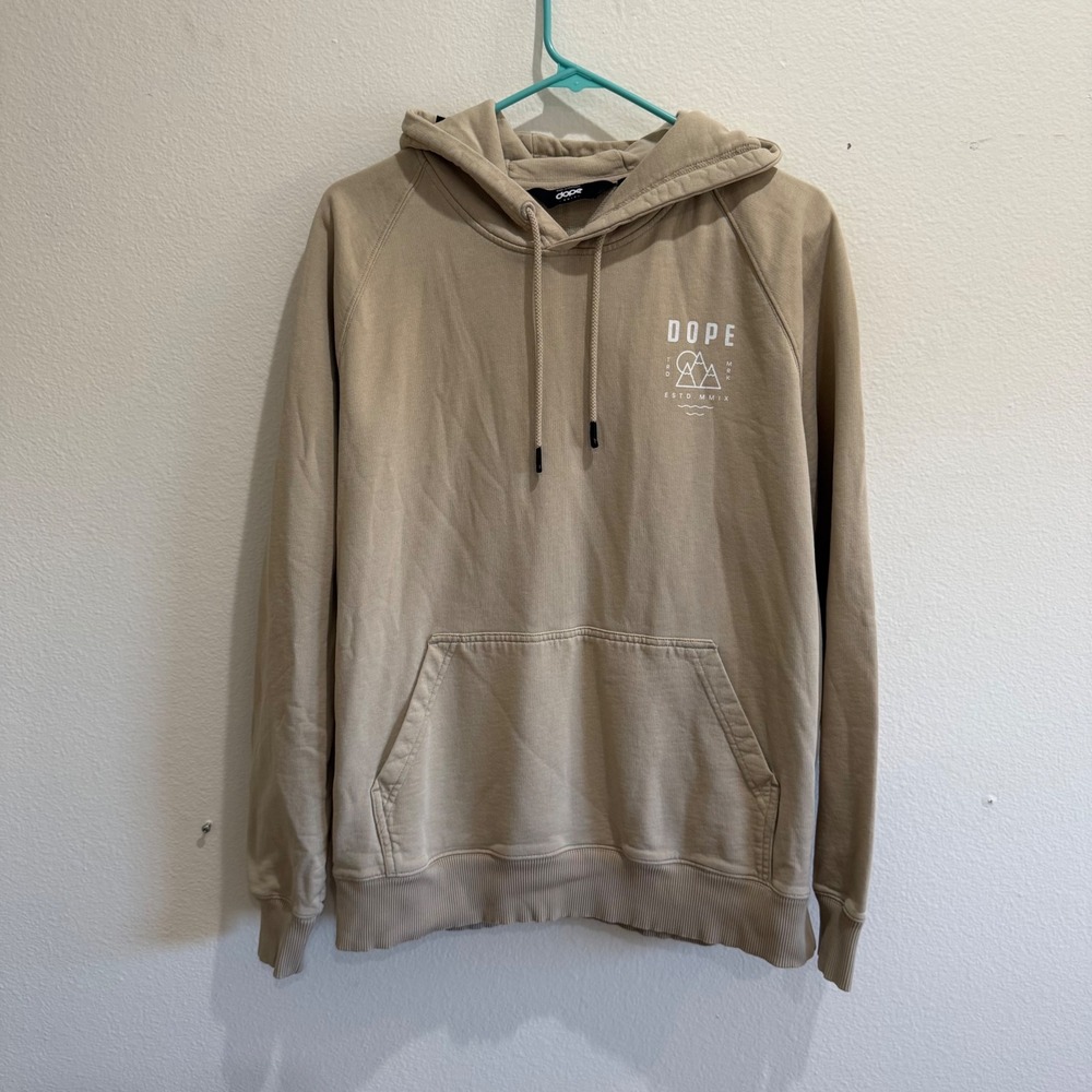 Dope Snow Common FW23 Hoodie Mens Medium Sand Beige Organic‎ Cotton Graphic Logo